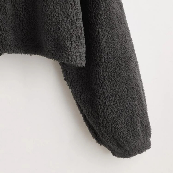 Cropped Drawstring hem fluffy jacket - Picture 4 of 5
